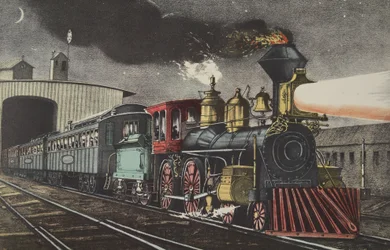 Le train de nuit : Le départ, pub. 1871, Currier & Ives